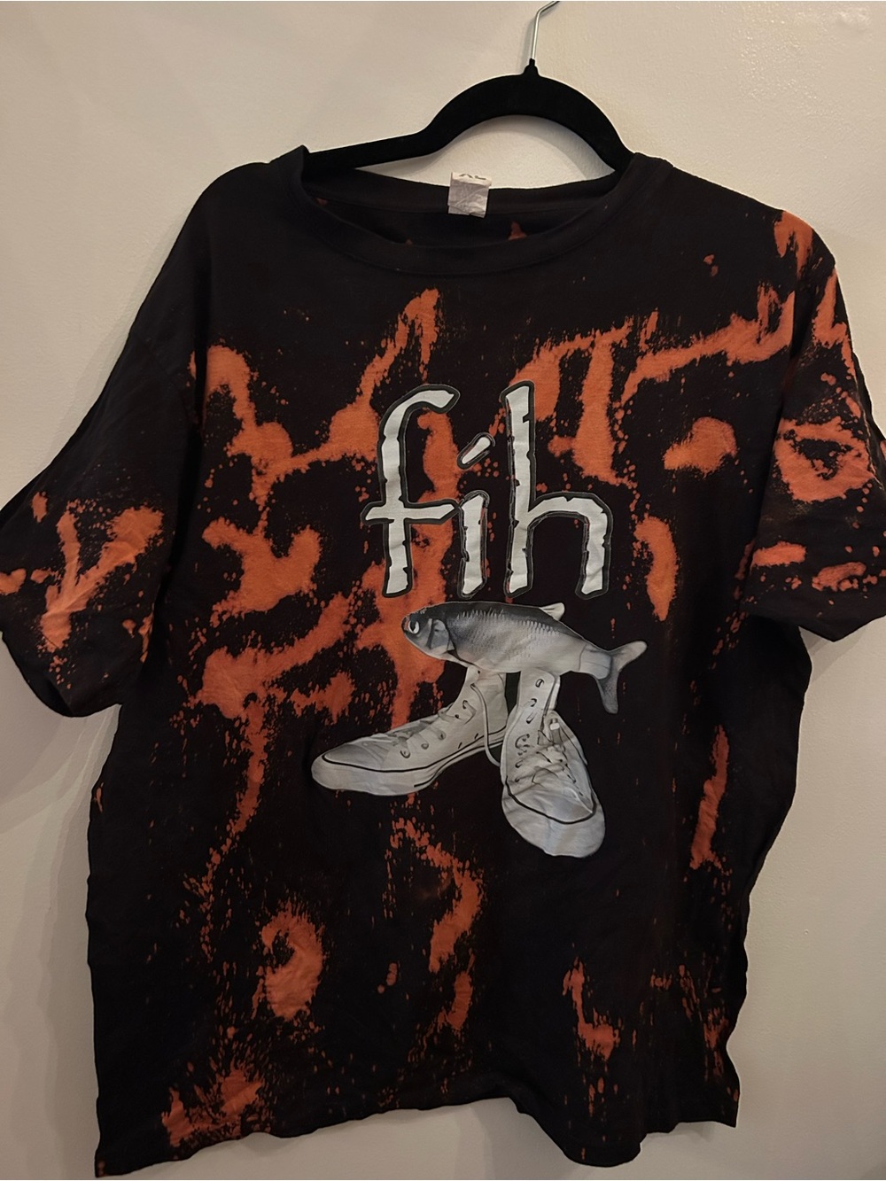 Graphic Fish & Sneakers Tie-Dye Tee - Black & Orange